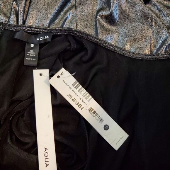 Aqua Silver Liquid Metallic ruched Party Cocktail Dress XS Bloomingdales NEW NWT - Picture 8 of 9